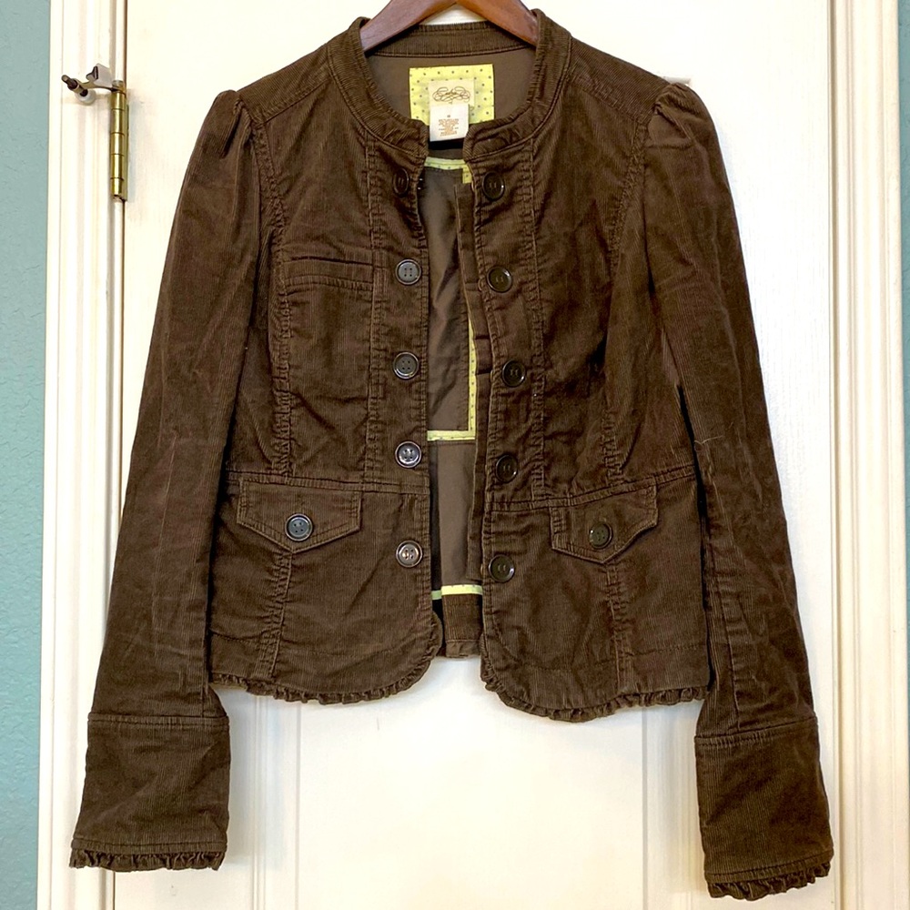 Super cute corduroy jacket. Brown/Olive. Size 8. Like new. From Anthropologie